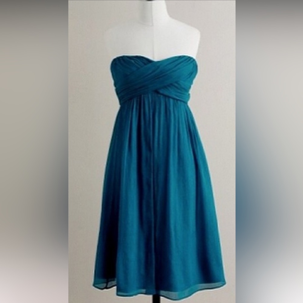 J. Crew Silk Strapless Teal Dress